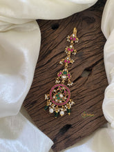 Glittering One Stand Green - White Peacock with Redish Pink and White Kili Kundan Jadau Sisphool with Mini Pearls and Beads - J2049